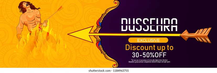Vector illustration banner or poster for Happy Dussehra Navratri celebration, Lord Rama, India holiday advertisement sale promotion offer background
