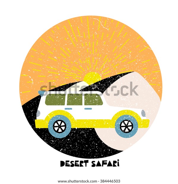 Vector illustration for\
banner, poster, logo - desert safari car, suv, in modern textured\
flat style.