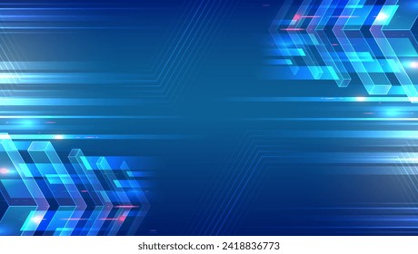 Vektorgrafik für einen Banner oder eine Präsentation zum Thema Technik, Wissenschaft und Medizin. Modernes technologisches Design. Abstrakter, sechseckiger Hintergrund mit hellem Effekt und Pfeilen. 