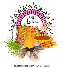 Vector illustration of a Banner For Punjabi Festival Happy Lohri celebration.