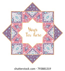 Vector illustration banner. For Ramadan Kareem. Arabic art. Decor in Eastern style. Islamic background. Wedding invitation, book cover, certificate. Save the date. 