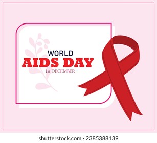 Ilustración vectorial Banner con cinta roja realista. Afiche con el símbolo del Día Mundial de la Ayuda para el Sida, 1 de diciembre. Plantilla de diseño,