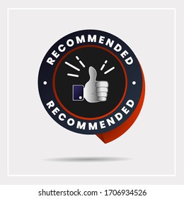 vector illustration banner recommended with thumbs up, Good advice. Recommended sale label. Bestseller sticker. Vector illustration.