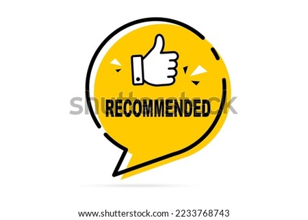 Vector illustration banner recommended with thumbs up. Recommended label with thumbs up. Recommended sale label. Vector illustration