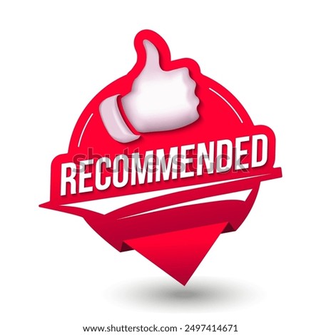 Vector illustration banner recommended with thumbs up. Minimal speech bubble. Recommended label with thumbs up. Recommended sale label. 


