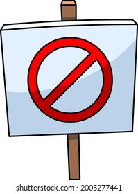 Vector illustration of a banner with a red circle or restriction sign. Cartoon style. Outline. Line art. Colour.