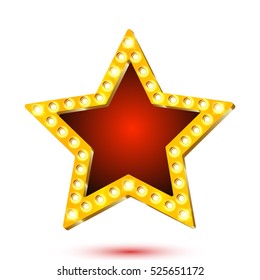 Vector illustration of banner red star frame with lights