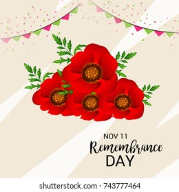 Vector illustration of a Banner for  remembrance day of Canada with poppy flowers.