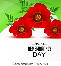 Vector illustration of a Banner for  remembrance day of Canada with poppy flowers.