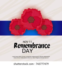 Vector illustration of a Banner for  remembrance day of Canada with poppy flowers.