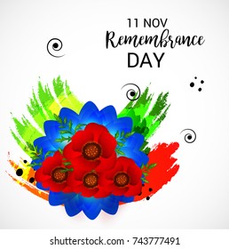 Vector illustration of a Banner for  remembrance day of Canada with poppy flowers.