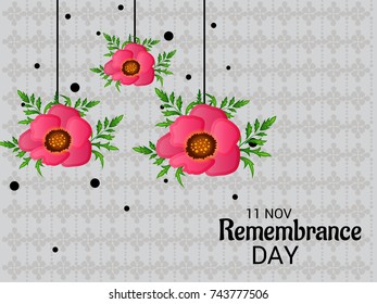 Vector illustration of a Banner for  remembrance day of Canada with poppy flowers.
