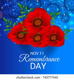 Vector illustration of a Banner for  remembrance day of Canada with poppy flowers.