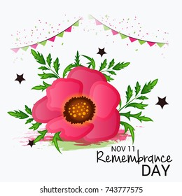 Vector illustration of a Banner for  remembrance day of Canada with poppy flowers.