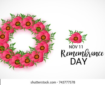 Vector illustration of a Banner for  remembrance day of Canada with poppy flowers.