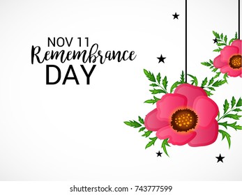 Vector illustration of a Banner for  remembrance day of Canada with poppy flowers.