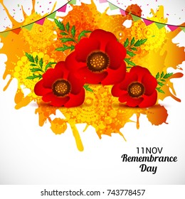 Vector illustration of a Banner for  remembrance day of Canada with poppy flowers.