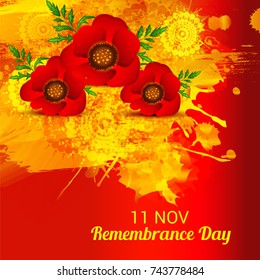 Vector illustration of a Banner for  remembrance day of Canada with poppy flowers.