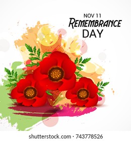 Vector illustration of a Banner for  remembrance day of Canada with poppy flowers.