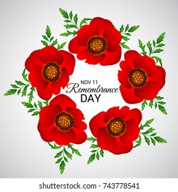 Vector illustration of a Banner for  remembrance day of Canada with poppy flowers.