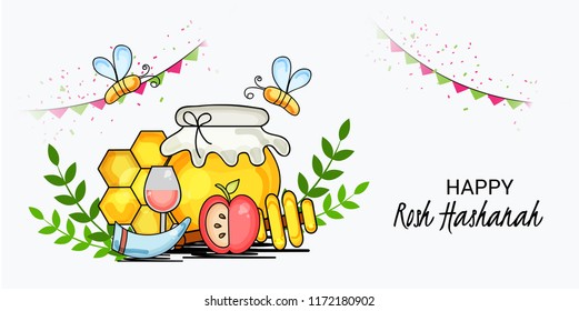 Vector illustration of a Banner for Rosh Hashanah Jewish New Year Holiday.