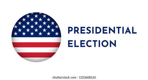 Vector illustration banner with roynd shape american flag. Presidental election in USA. Stars and stripes. Red, blue colors, white background