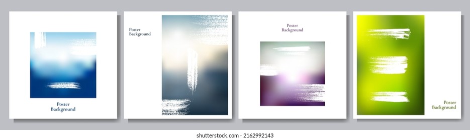 Vector illustration. Banner set. Abstract gradient color. Contemporary art style. Blurred square shape on white background. Ink brush stroke collage. Design elements for social media, web template