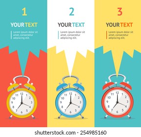 Vector illustration banner set vertical wakeup clock. Flat Design