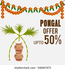 Vector illustration of a Banner For  South Indian harvesting festival Happy Pongal celebration.