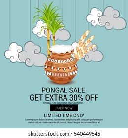 Vector illustration of a Banner For  South Indian harvesting festival Happy Pongal celebration.