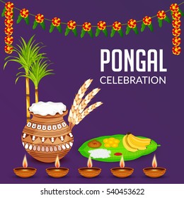 Vector illustration of a Banner For  South Indian harvesting festival Happy Pongal celebration.