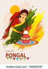 Vector illustration of a Banner For South Indian harvesting festival Happy Pongal celebration