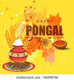 Vector illustration of a Banner For South Indian harvesting festival Happy Pongal celebrationon