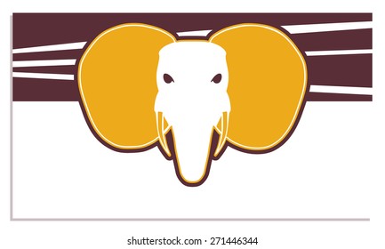 Vector illustration of banner with striped background and elephant head. Could be used as website header, banner, blank, identity, background, brochure, frame