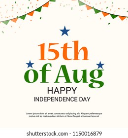 Vector illustration of a Banner with Stylish Text 15th August, National Flag Colors Background for Indian Independence Day Celebration.