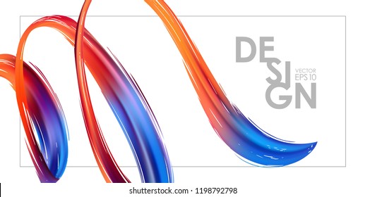 Vector illustration: Banner template with 3d colorful abstract brush stroke acrylic paint shape. Liquid wave. Trendy design