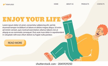 Vector illustration banner template happy man in a flat style. Vector illustration