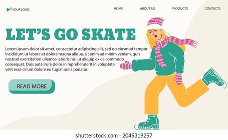Plantilla de banner de ilustración vectorial para el servicio de patinaje en un estilo plano. Ilustración del vector