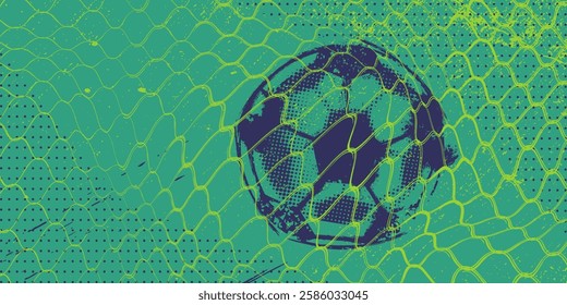 Vector illustration of a banner template for a soccer ball website in a goal net, a goal scored, watch a football match on the Internet