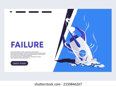 vector illustration of a banner template for the website of the failure concept, a crashed rocket with debris