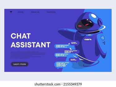 Vector illustration of a banner template for websites with a futuristic robot chat assistant