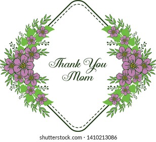 Vector illustration banner thank you mom for elegant purple flower frames