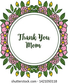 Vector illustration banner thank you mom with texture rose wreath frame