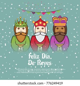 Vector illustration of a Banner for three magic kings with Happy Epiphany written in Spanish.