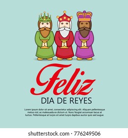 Vector illustration of a Banner for three magic kings with Happy Epiphany written in Spanish.