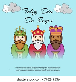 Vector illustration of a Banner for three magic kings with Happy Epiphany written in Spanish.