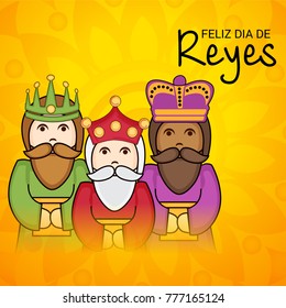 Vector illustration of a Banner for three magic kings with Happy Epiphany written in Spanish.