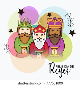 Vector illustration of a Banner for three magic kings with Happy Epiphany written in Spanish.