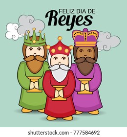 Vector illustration of a Banner for three magic kings with Happy Epiphany written in Spanish.