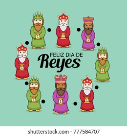 Vector illustration of a Banner for three magic kings with Happy Epiphany written in Spanish.